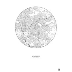 Affiche Amman – Poster carte de ville 10km | Gravura – Fond clair