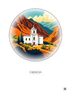Affiche Caracas – Poster illustration vintage – Mariperez Church | Gravura – Fond clair