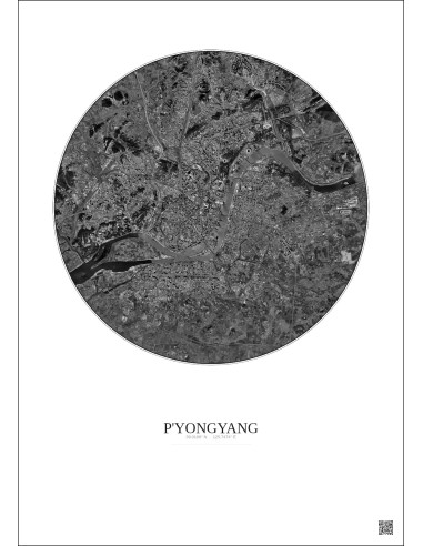 Affiche P Yongyang – Poster vue satellite 10km N&B | Gravura – Fond clair
