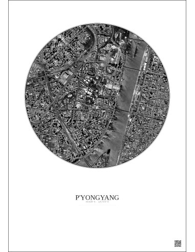 Affiche P Yongyang – Poster vue satellite 2.5km N&B | Gravura – Fond clair
