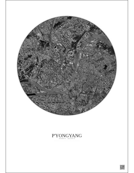 Affiche P Yongyang – Poster vue satellite 6km N&B | Gravura – Fond clair