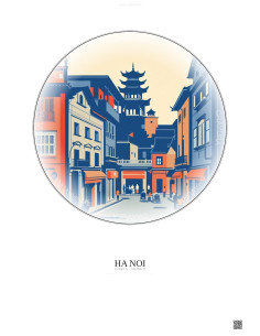 Affiche Ha Noi – Poster illustration vintage – Historic Old Town Of Ha Noi | Gravura – Fond clair