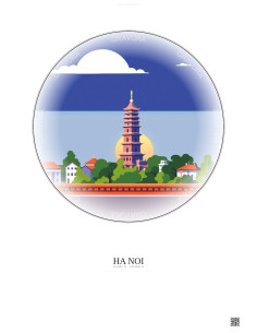 Affiche Ha Noi – Poster illustration vintage – Most Iconic Landmark Of Ha Noi | Gravura – Fond clair
