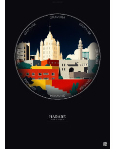 Affiche Harare – Poster illustration vintage – Harare | Gravura – Fond foncé