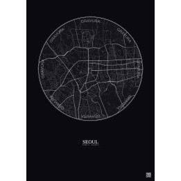 Affiche Seoul – Poster carte de ville 2.5km | Gravura – Fond foncé