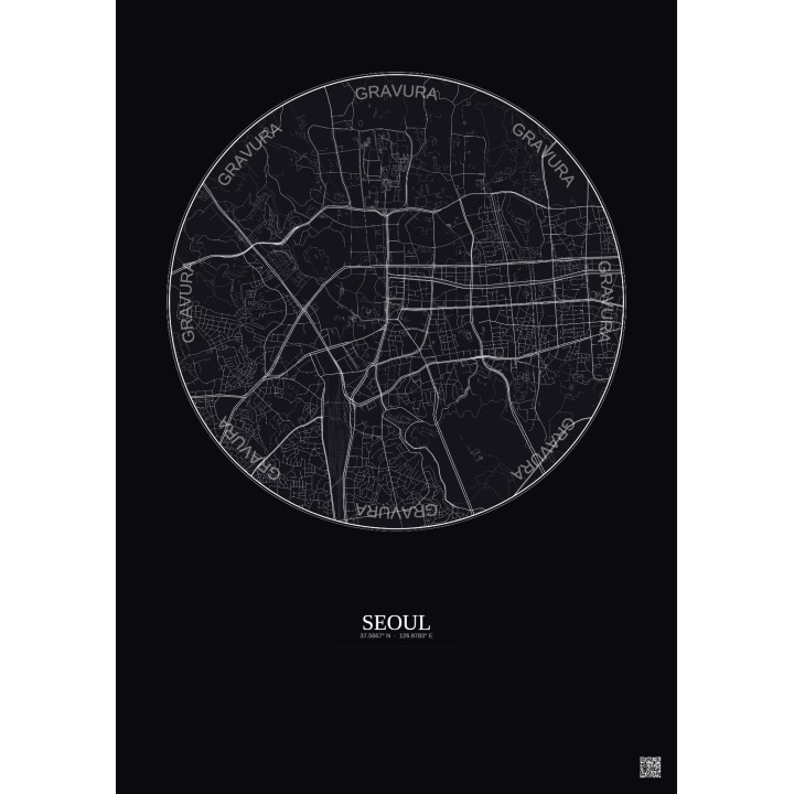 Affiche Seoul – Poster carte de ville 2.5km | Gravura – Fond foncé