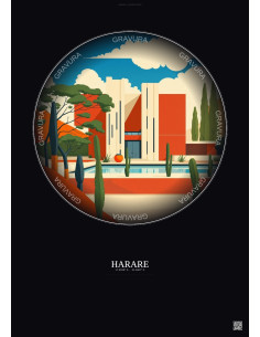 Affiche Harare – Poster illustration vintage – National Gallery Of Zimbabwe | Gravura – Fond foncé
