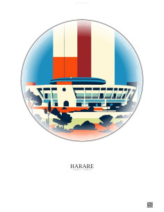 Affiche Harare – Poster illustration vintage – National Sports Stadium | Gravura – Fond clair