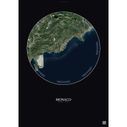 Affiche Monaco – Poster vue satellite 10km Couleur | Gravura – Fond foncé