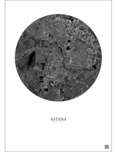 Astana Satellite View Poster 10km B&W | Gravura – Light background