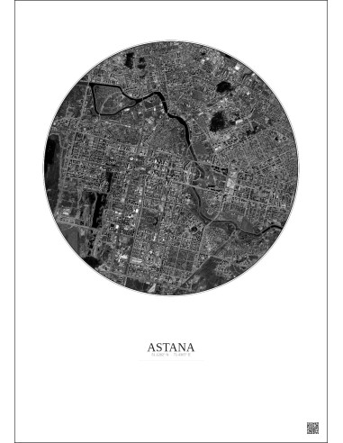 Affiche Astana – Poster vue satellite 6km N&B | Gravura – Fond clair