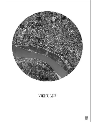 Vientiane Satellite View Poster 2.5km B&W | Gravura – Light background