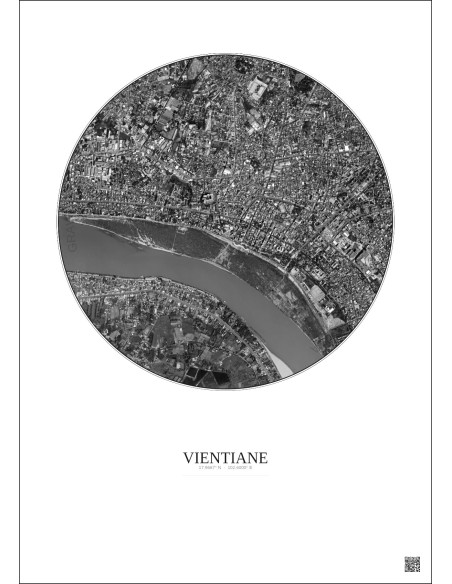 Vientiane Satellite View Poster 2.5km B&W | Gravura – Light background