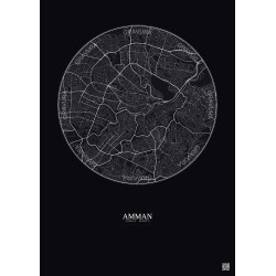 Affiche Amman – Poster carte de ville 6km | Gravura – Fond foncé