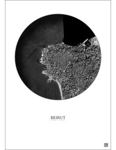 Affiche Beirut – Poster vue satellite 2.5km N&B | Gravura – Fond clair 2