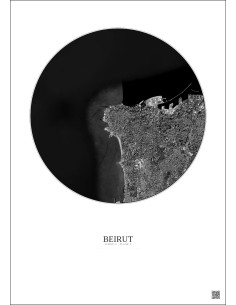 Affiche Beirut – Poster vue satellite 6km N&B | Gravura – Fond clair 2