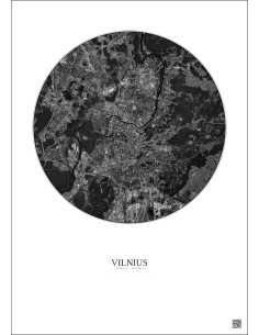 Affiche Vilnius – Poster vue satellite 6km N&B | Gravura – Fond clair 2
