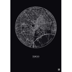 Affiche Tokyo – Poster carte de ville 10km | Gravura – Fond foncé