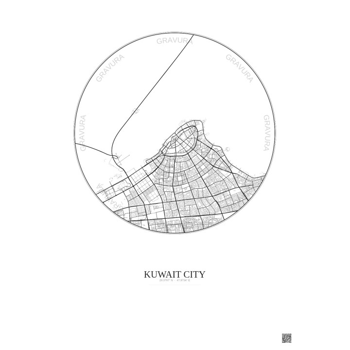 Affiche Kuwait City – Poster carte de ville 10km | Gravura – Fond clair