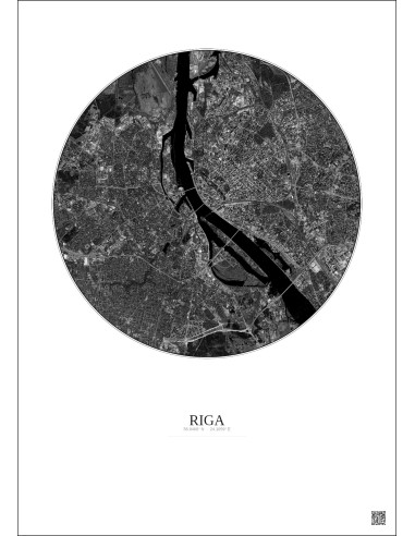 Riga Satellite View Poster 6km B&W | Gravura – Light background