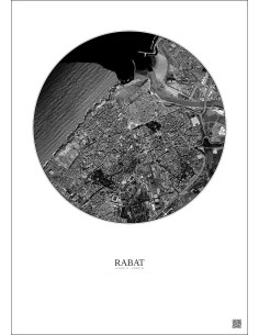 Affiche Rabat – Poster vue satellite 2.5km N&B | Gravura – Fond clair 2