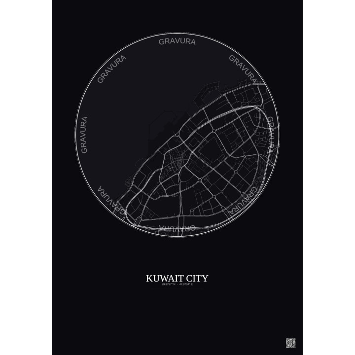 Affiche Kuwait City – Poster carte de ville 2.5km | Gravura – Fond foncé