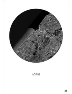 Affiche Rabat – Poster vue satellite 6km N&B | Gravura – Fond clair 2