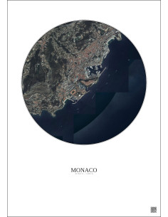 Affiche Monaco – Poster vue satellite 2.5km Couleur | Gravura – Fond clair 2