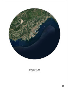 Affiche Monaco – Poster vue satellite 5km Couleur | Gravura – Fond clair 2