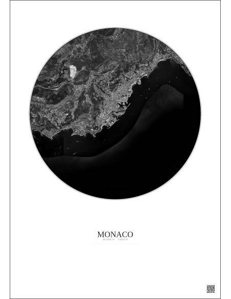 Monaco Satellite View Poster 5km B&W | Gravura – Light background
