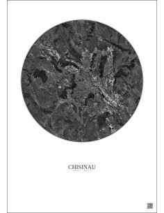 Affiche Chisinau – Poster vue satellite 10km N&B | Gravura – Fond clair 2