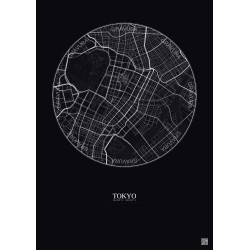 Affiche Tokyo – Poster carte de ville 2.5km | Gravura – Fond foncé