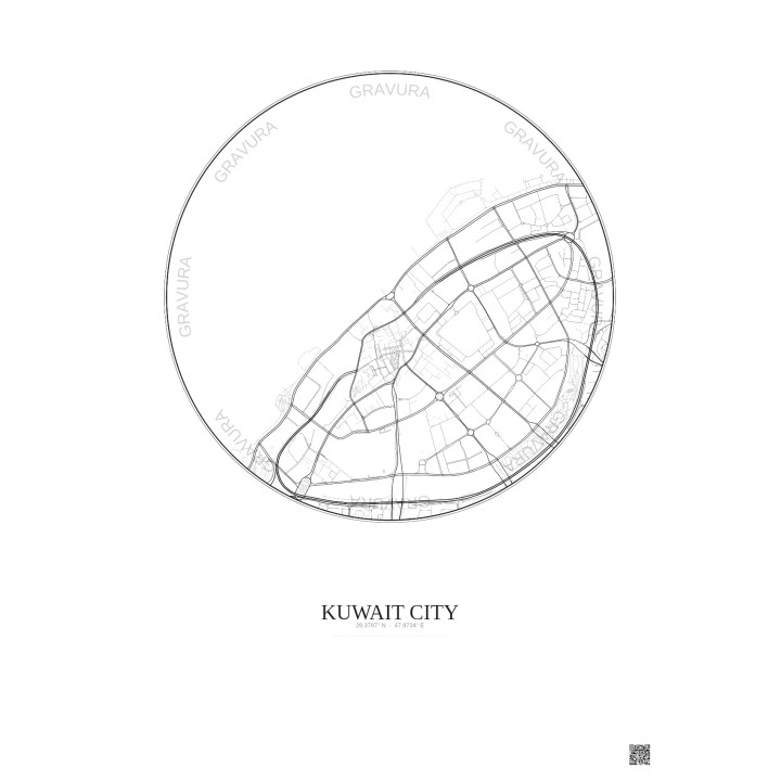 Affiche Kuwait City – Poster carte de ville 2.5km | Gravura – Fond clair