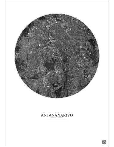 Antananarivo Satellite View Poster 2.5km B&W | Gravura – Light background