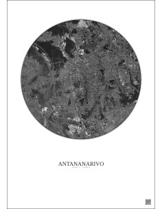 Affiche Antananarivo – Poster vue satellite 6km N&B | Gravura – Fond clair 2