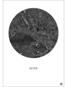 Skopje Satellite View Poster 10km B&W | Gravura – Light background 2