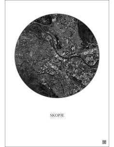 Skopje Satellite View Poster 2.5km B&W | Gravura – Light background 2