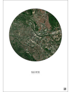 Skopje Satellite View Poster 2.5km Color | Gravura – Light background 2