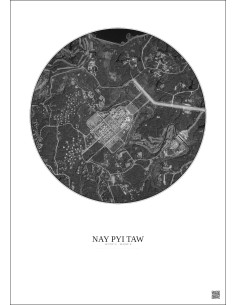 Nay Pyi Taw Satellite View Poster 2.5km B&W | Gravura – Light background 2