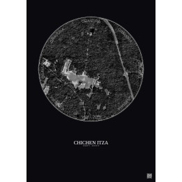 Chichen Itza Satellite View Poster 0.5km B&W | Gravura – Dark background