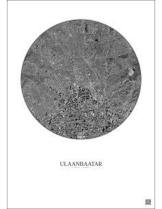 Ulaanbaatar Satellite View Poster 2.5km B&W | Gravura – Light background 2