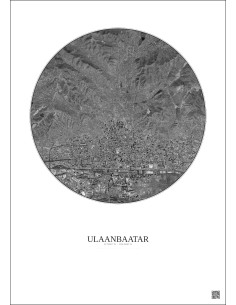 Ulaanbaatar Satellite View Poster 6km B&W | Gravura – Light background 2