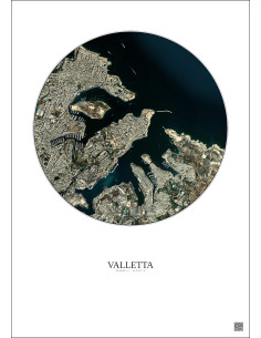 Valletta Satellite View Poster 2.5km Color | Gravura – Light background 2