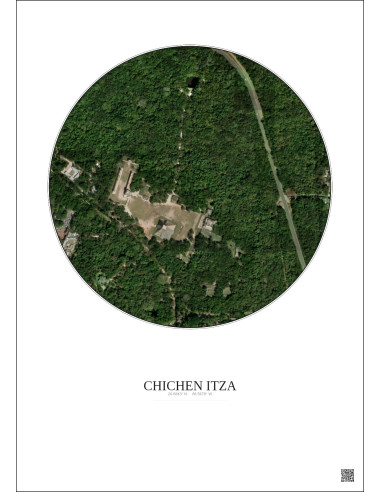 Affiche Chichen Itza – Poster vue satellite 0.5km Couleur | Gravura – Fond clair
