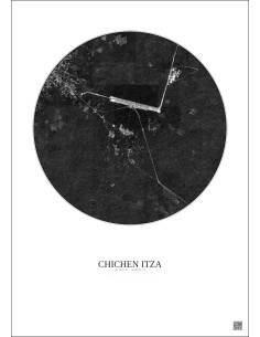 Chichen Itza Satellite View Poster 2.5km B&W | Gravura – Light background 2