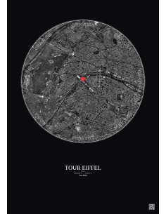 Paris - Vue satellite personnalisée 5 km · N&B · Fond foncé