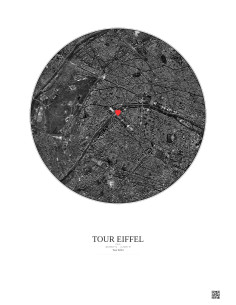 Paris - Vue satellite personnalisée 5 km · N&B · Fond clair