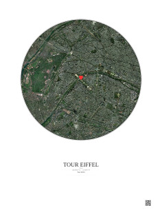 Paris - Vue satellite personnalisée 5 km · Couleur · Fond clair