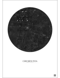 Chichen Itza Satellite View Poster 20km B&W | Gravura – Light background 2