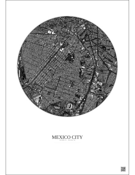 Mexico City Satellite View Poster 2.5km B&W | Gravura – Light background
